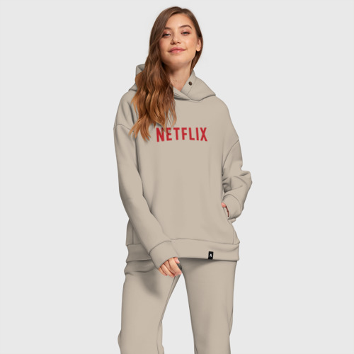 Женский костюм хлопок Oversize с принтом Netflix, фото на моделе #1
