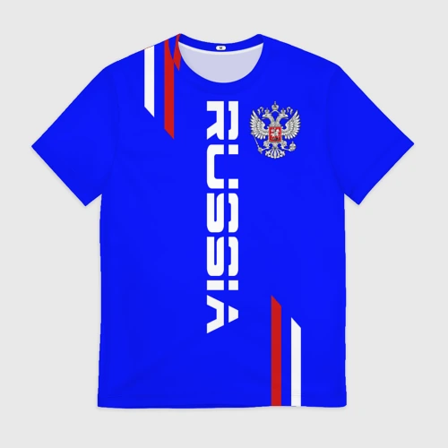Мужская футболка 3D с принтом Russia надпись и герб, вид спереди #2