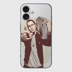 Чехол для iPhone 16 силиконовый с защитой камеры Eminem Art