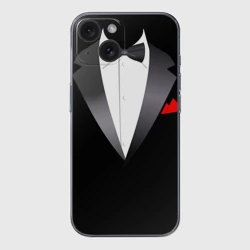 Чехол для iPhone 15 силиконовый с защитой камеры Смокинг