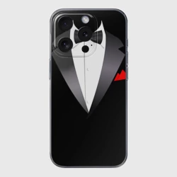 Чехол для iPhone 15 Pro силиконовый с защитой камеры Смокинг