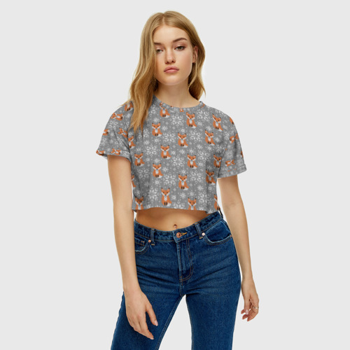 Женская футболка Crop-top 3D Лисицы, цвет 3D печать - фото 3