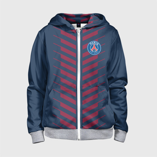 Детская толстовка 3D на молнии PSG logo original uniform ПСЖ форма, цвет меланж