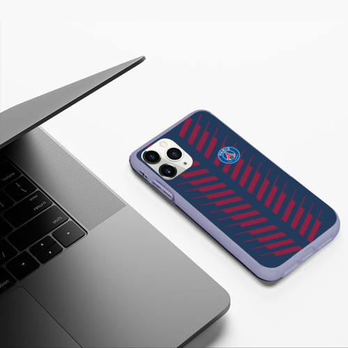 Чехол для iPhone 11 Pro матовый PSG logo original uniform ПСЖ форма, цвет светло-сиреневый - фото 5