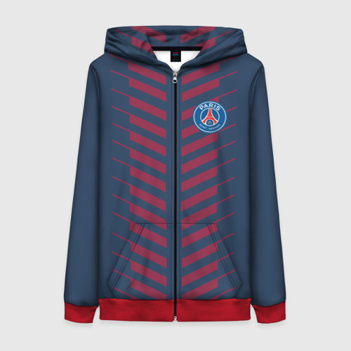 Женская толстовка 3D на молнии PSG logo original uniform ПСЖ форма, цвет красный