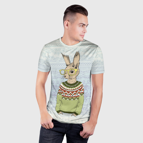Мужская футболка 3D Slim Кролик хипстер, цвет 3D печать - фото 3