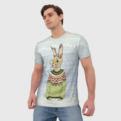 Мужская футболка 3D Кролик хипстер - фото 2