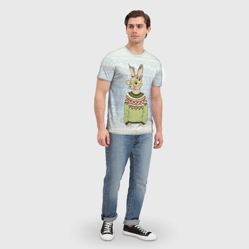 Мужская футболка 3D Кролик хипстер, цвет 3D печать - фото 5