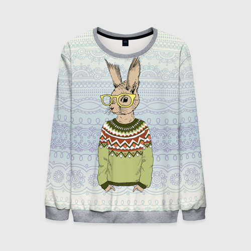 Мужской свитшот 3D Кролик хипстер, цвет меланж