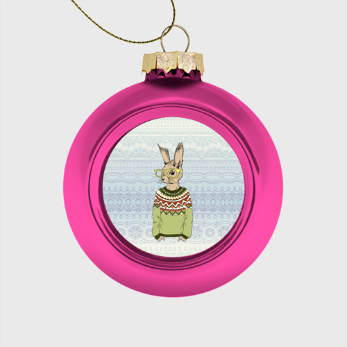 Стеклянный ёлочный шар Кролик хипстер, цвет розовый