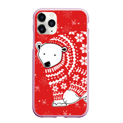 Чехол для iPhone 11 Pro Max матовый Белый медведь в свитере