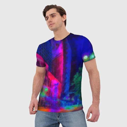 Мужская футболка 3D Neon city, цвет 3D печать - фото 3