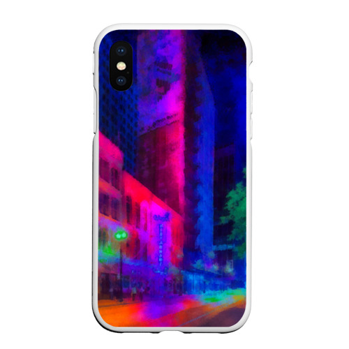 Чехол для iPhone XS Max матовый Neon city, цвет белый