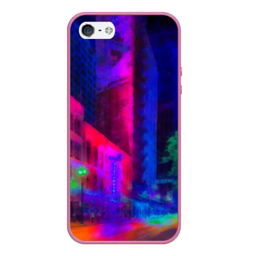 Чехол для iPhone 5/5S матовый Neon city, цвет малиновый