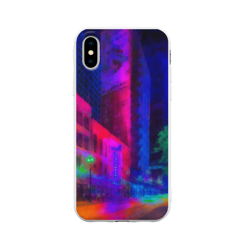 Чехол для iPhone X матовый Neon city Фото 01 Чехол для iPhone X матовый Neon city Фото 01