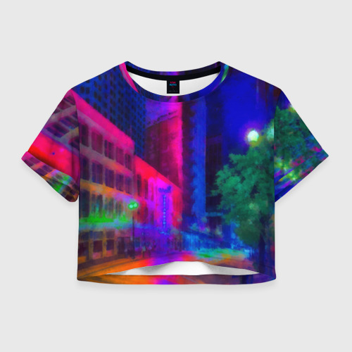 Женская футболка Crop-top 3D Neon city Фото 01 Женская футболка Crop-top 3D Neon city Фото 01