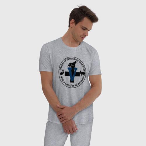Мужская пижама хлопок Доктор ветеринарной медицины, цвет меланж - фото 3