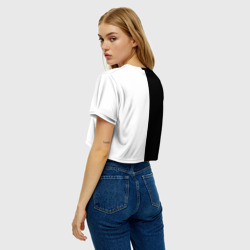 Топик (короткая футболка или блузка, не доходящая до середины живота) с принтом Depeche Mode для женщины, вид на модели сзади №2. Цвет основы: белый