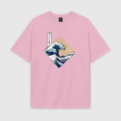 Женская футболка Oversize хлопок texturе Большая волна в Канагаве