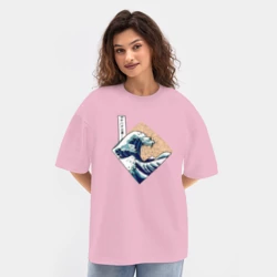 Женская футболка Oversize хлопок texturе Большая волна в Канагаве - фото 2