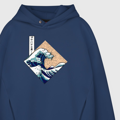 Мужское худи Oversize хлопок Большая волна в Канагаве, цвет темно-синий - фото 4