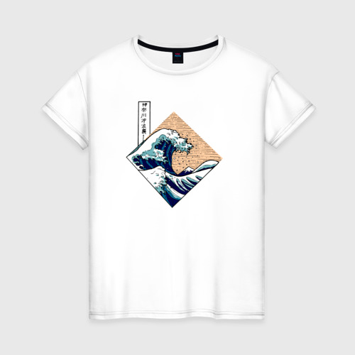 Женская футболка хлопок Большая волна в Канагаве, цвет белый