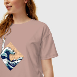 Женская футболка хлопок Oversize Большая волна в Канагаве - фото 2