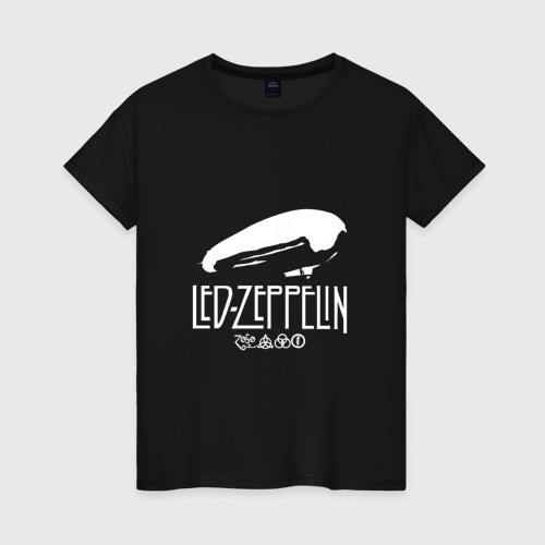 Женская футболка хлопок Led Zeppelin дирижабль, цвет черный