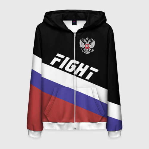 Мужская толстовка 3D на молнии Fight Russia герб и флаг, цвет белый