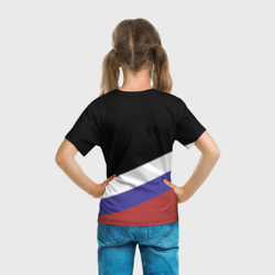 Футболка с принтом Fight Russia герб и флаг для ребенка, вид на модели сзади №3. Цвет основы: белый