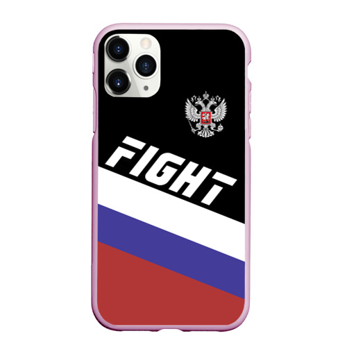 Чехол для iPhone 11 Pro Max матовый Fight Russia герб и флаг, цвет розовый