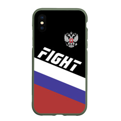 Чехол для iPhone XS Max матовый Fight Russia герб и флаг