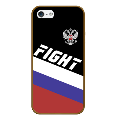 Чехол для iPhone 5/5S матовый Fight Russia герб и флаг, цвет коричневый