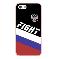 Чехол для iPhone 5/5S матовый Fight Russia герб и флаг