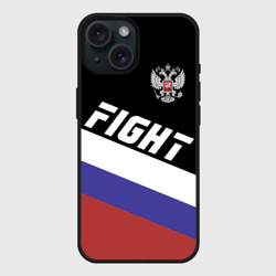 Чехол силиконовый для Apple iPhone 15 матовый Fight Russia герб и флаг