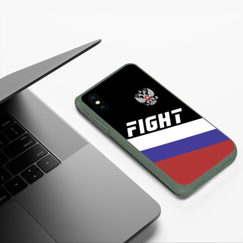 Чехол для iPhone XS Max матовый Fight Russia герб и флаг, цвет темно-зеленый - фото 5