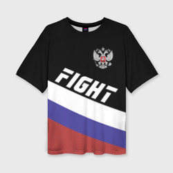 Женская футболка oversize 3D Fight Russia герб и флаг