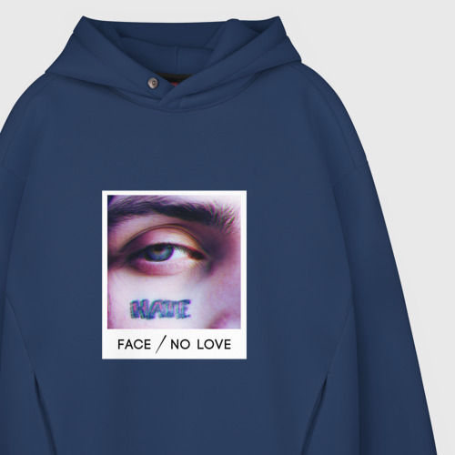 Мужское худи Oversize хлопок Face No Love, цвет темно-синий - фото 4