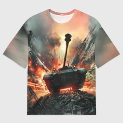 Женская футболка oversize 3D Танк летит