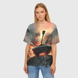 Женская футболка oversize 3D Танк летит - фото 2