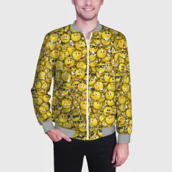 Мужской бомбер 3D Веселые смайлики - много ликий паттерн - фото 2