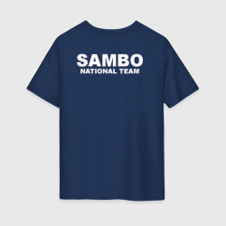 Футболка с принтом Sambo National Team для женщины, вид сзади №1. Цвет основы: темно-синий