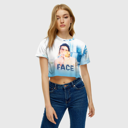 Женская футболка Crop-top 3D Face and Burger, цвет 3D печать - фото 4