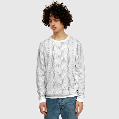 Мужской свитшот 3D вязаный свитер, цвет белый - фото 3