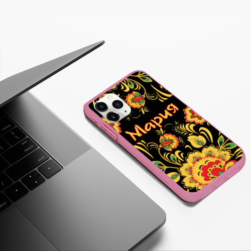 Чехол для iPhone 11 Pro Max матовый Мария, роспись под хохлому, цвет малиновый - фото 5