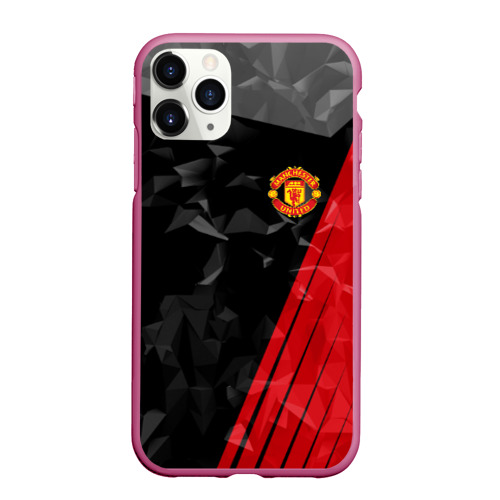 Чехол для iPhone 11 Pro Max матовый Манчестер Юнайтед FCMU Manchester united, цвет малиновый