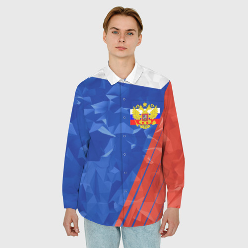 Мужская рубашка oversize 3D с принтом Russia - Tricolor Collection, фото на моделе #1