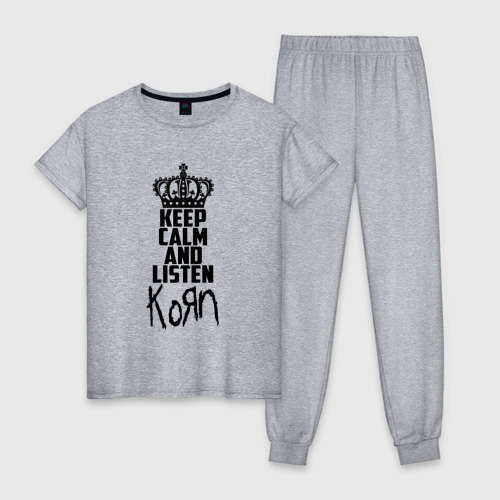 Женская пижама хлопок с принтом Keep calm and listen Korn, вид спереди #2