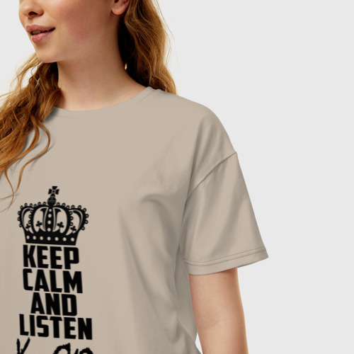 Женская футболка хлопок Oversize Keep calm and listen Korn, цвет миндальный - фото 3