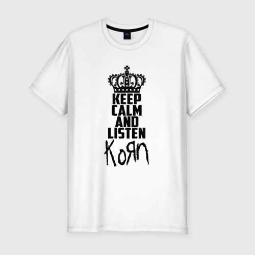 Мужская футболка хлопок Slim Keep calm and listen Korn, цвет белый